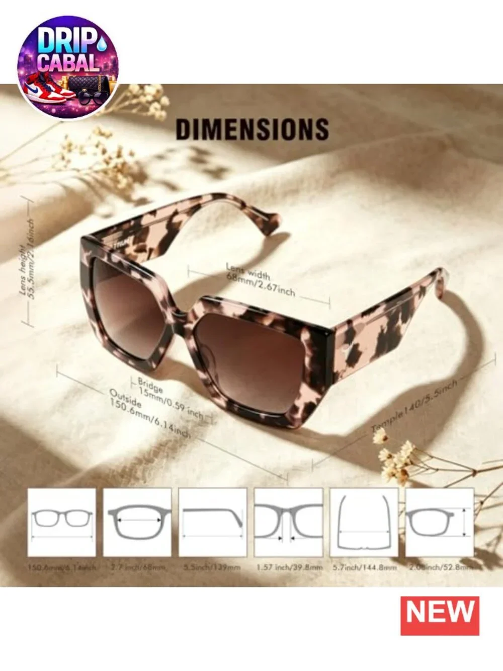 Oversized Polarized Sunglasses Women UV400 Acetate Frame Retro Square Shades